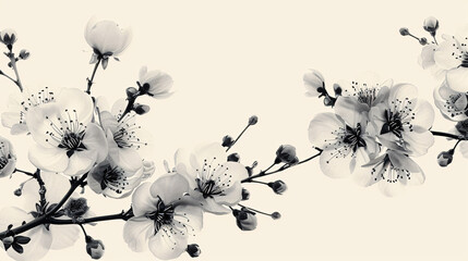 Wall Mural - Minimal style vintage floral pattern in black and white