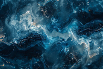 Wall Mural - A blue ocean with gold and silver swirls