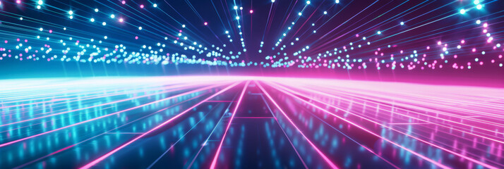Wall Mural - Futuristic Neon Light Tunnel with Vivid Pink and Blue Streaks