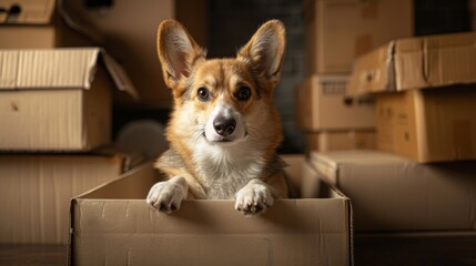 Poster - The corgi in cardboard box