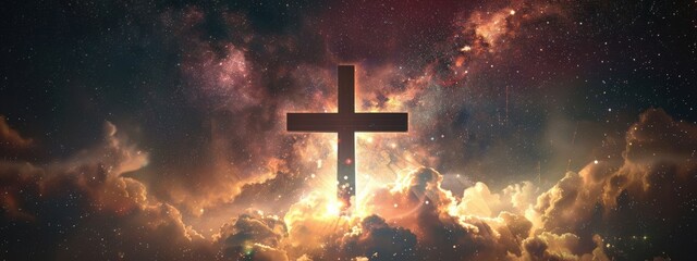 Cross, Persian hazy appearance in the universe planet, Christianity, religious culture, Jesus, 4k HD wallpaper, background, generated by AI，Celestial Crossroads: The Transcendent Power of the Cross in