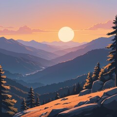 Wall Mural - view from the mountain in the morning flat illustration