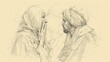 © T Studio - Biblical Illustration of Annunciation of John the Baptist’s Birth, Zechariah Struck Mute, Beige Background, Copyspace
