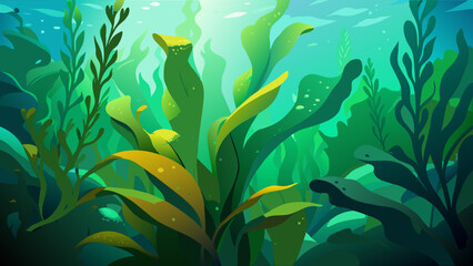 Wall Mural - Vibrant Underwater Seaweed Landscape with Marine Life