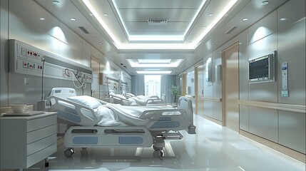 Wall Mural - A inpatient ward, ICU, hospital vip room. Generative AI.