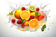 © Pakamas - Fresh fruits splashing in water: orange, apple, lemon, strawberry, and kiwi