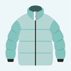 Wall Mural - Blue puffer jacket with black cuffs, zipper on white background