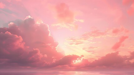 A serene sunrise painting the sky with pastel hues of pink and orange, heralding the arrival of a new day
