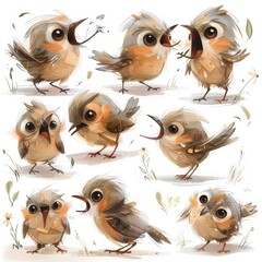 Wall Mural - A Set of Adorable Cartoon Bird Illustrations