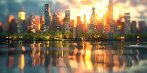 city skyline sunset over urban metropolis