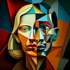 Wall Mural - painting of a womans face with multiple colored shapes