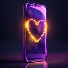 purple and yellow neon heart phone with a black background