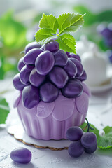 Wall Mural - purple cupcake with grapes on top and green leaves on top