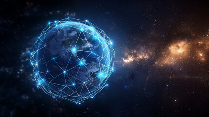 global network visualization of earth in outer space, representing the. connect of technology and co