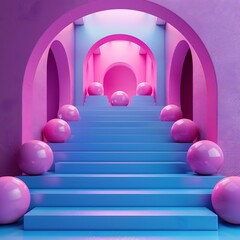 Poster - Pink and blue pastel surreal staircase