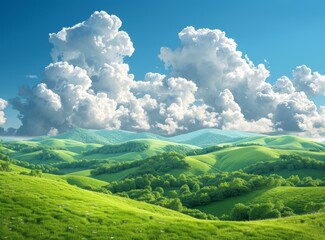 Wall Mural - Rolling Green Hills Under Clear Blue Skies