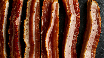 Wall Mural - cooked bacon rashers on a clean surface, highlighting their texture and color with high-definition visuals