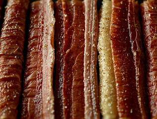 Canvas Print - cooked bacon rashers on a clean surface, highlighting their texture and color with high-definition visuals