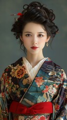 Sticker - Beautiful Asian Woman in Traditional Japanese Kimono