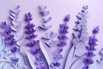 Wall Mural - Beauty and wellness visuals in lavender, crafted in stylish paper cut design.