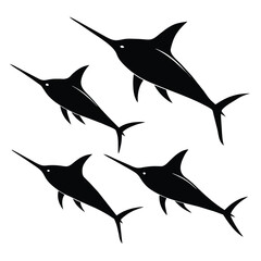 Wall Mural - Set of Black Marlin black vector on white background