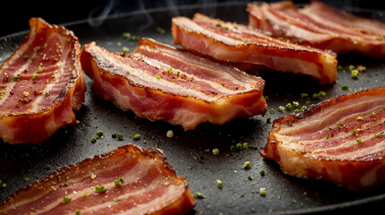 Sticker - cooked bacon rashers on a clean surface, highlighting their texture and color with high-definition visuals