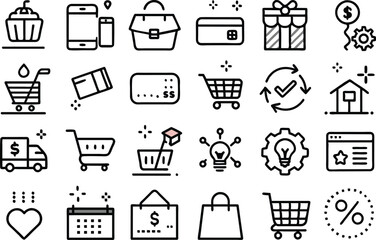 Canvas Print - Shopping and business icon set. Vector illustration Outline Style Icons.