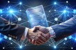 © ilyas - A visual representation of smart contracts being executed, with digital documents and handshakes symbolizing automated agreements and trust.