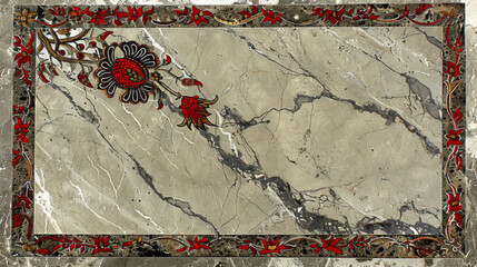 Wall Mural - A marble table with a flower design on it