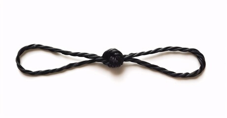a black rope with a knot, displayed on a white background.