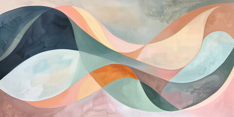 Wall Mural - Abstract Artwork with Smooth, Flowing Curves Background. Modern Artistic Wallpaper In Pastel Colors