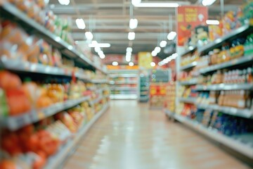 Sticker - A variety of food products neatly arranged on a grocery store aisle. Ideal for food and shopping concepts