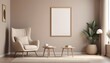 © Eyeam - Big poster picture blank frame in modern home interior, beige tones