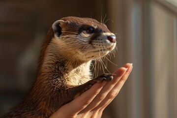 Wall Mural - A person holding a small otter, perfect for nature and wildlife themes