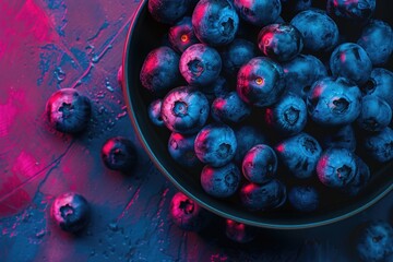 A bowl filled with fresh blueberries on a table. Suitable for food and healthy eating concepts