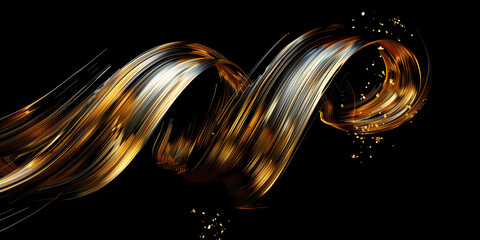 Wall Mural - Abstract swirls of golden and silver liquid on a black background.