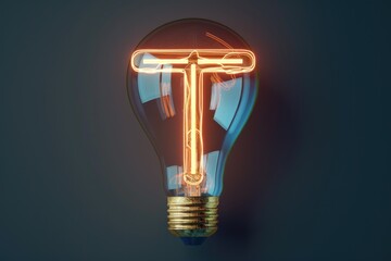 Wall Mural - A neon light bulb with the letter T glowing on it. Ideal for technology and innovation concepts