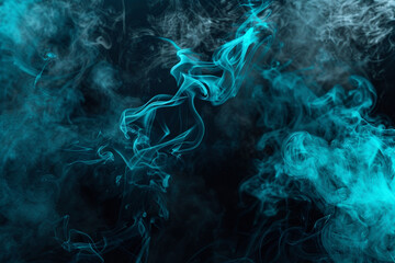 Glossy black smoke intertwined with neon aqua loops creates a dramatic event setting.