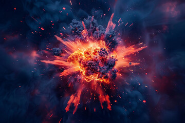 Wall Mural - Energetic deep navy and red explosion for dynamic sports ads.