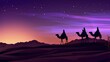 © PicturePerfect - Silhouette of three wise men on camels in the desert with a starry glowing sky past sunset.