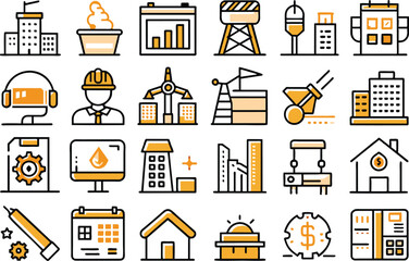 Sticker - Construction site and tools icon set. Vector illustration Outline Style Icons.