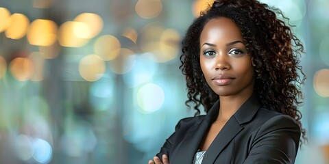 Wall Mural - Confident African American business woman in a suit. Concept Professional Headshots, Business Attire, Empowered Women, Confidence Boost, African American Representation