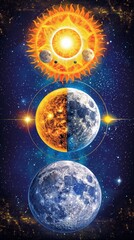 Wall Mural - celestial bodies showcasing the sun, moon phases, and solar system