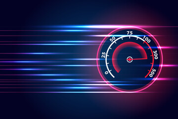 Wall Mural - Speed motion with fast speedometer car on dark blue color background.High speed movement design.Vector illustration.