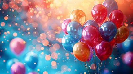 Canvas Print - Colorful balloons soaring in a lively party background, perfect for highlighting a happy celebration.