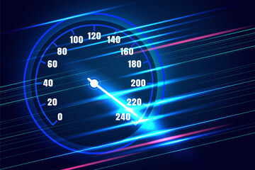 Wall Mural - Speed motion with fast speedometer car on dark blue color background.High speed movement design.Vector illustration.