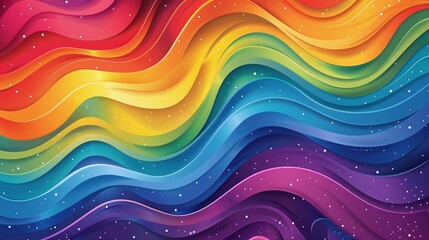 Wall Mural - Vibrant rainbow wave pattern on a colorful backdrop, with a spacious area for text copy space