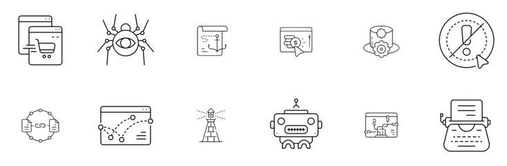 Set Of Linear Thin Outline Seo Icons Vector Symbols Apps, Websites Ui Designs Suitable For Seo,Link,Click,Business,Website Vector Illustration Linear Pictogram Pack