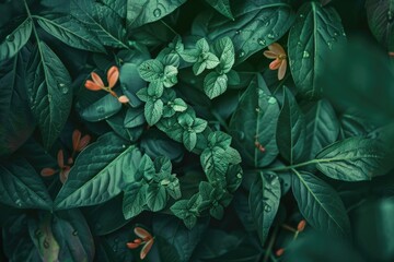 Wall Mural - Close up of a green plant with vibrant orange flowers. Ideal for botanical illustrations