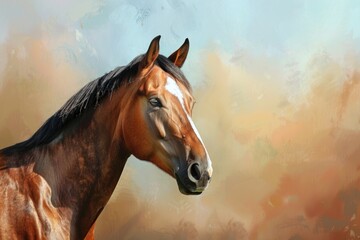 Wall Mural - Realistic painting of a brown horse with a black mane, suitable for equestrian-themed designs